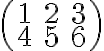 \displaystyle  \left( \begin{array}{ccc} 1 & 2 & 3 \\ 4 & 5 & 6 \end{array} \right)